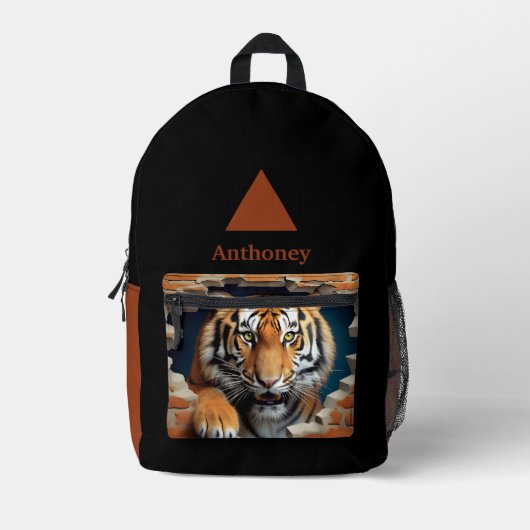 Modern 3D Tiger Customizable Name  Bedruckter Rucksack (Vorderseite)