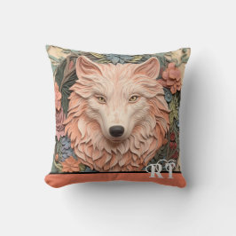 Modern 3D Wolf Peach Monogram Kissen