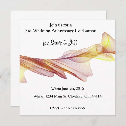 Modern 3rd Wedding Anniversary Einladung (Vorne/Hinten)