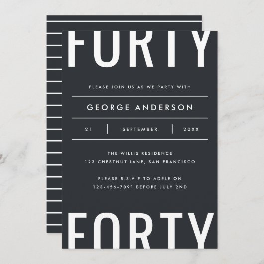 Modern 40. Geburtstag einfach stylish grafisch (Vorne/Hinten)