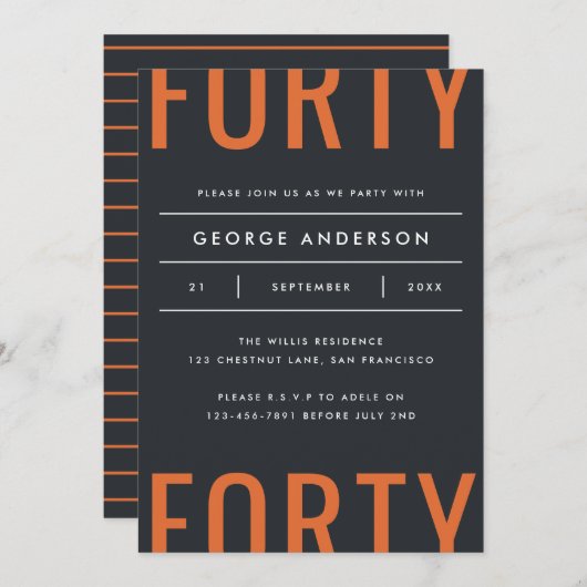 Modern 40. Geburtstag einfach stylish grafisch (Vorne/Hinten)