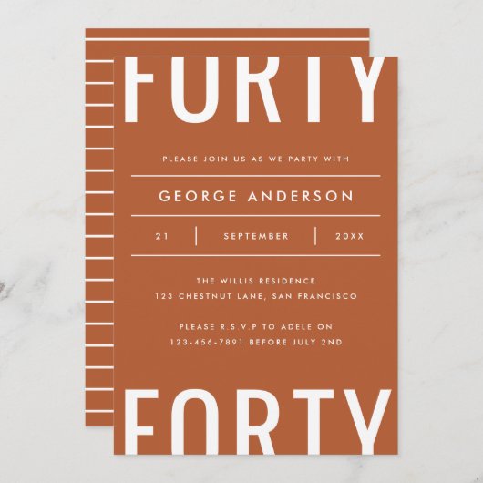 Modern 40. Geburtstag einfach stylish grafisch (Vorne/Hinten)