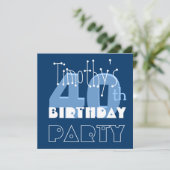 Modern 40. Geburtstag Party Blue Metallic Template Einladung (Stehend Vorderseite)