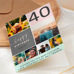 Modern 40. Geburtstag pink 6 Foto Collage Grid Karte<br><div class="desc">Modernes,  schlichtes Kollagengitter aus 6 Fotos aus dem 40. Jh. mit pastellrot-rot-grauem Farbton und moderner Typografie.</div>