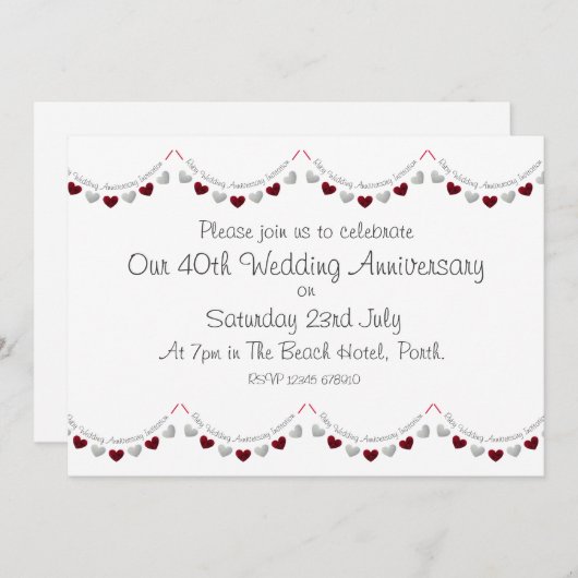 Modern 40. Ruby Hochzeitstag Einladung (Vorne/Hinten)