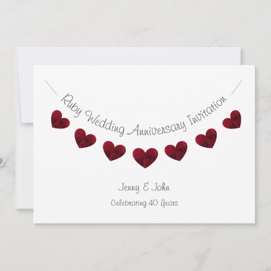 Modern 40. Ruby Hochzeitstag Einladung (Rückseite)