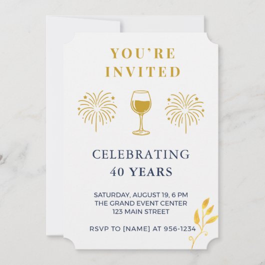 Modern 40th Birthday Milestone Invitation Card Einladung (Vorderseite)