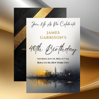 Modern 40th Birthday Party Black with Gold Einladung