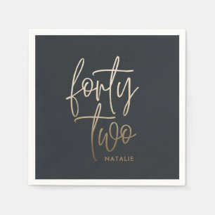 Modern 42. Geburtstag Black Gold elegante Drehbuch Serviette