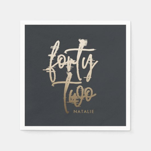 Modern 42. Geburtstag Black Gold elegante Drehbuch Serviette (Vorderseite)
