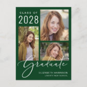 Modern 4 Foto Abschluss Grün Ankündigungspostkarte (Vorderseite)