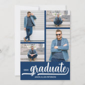 Modern 4 Foto Collage Blue Abschluss Einladung (Vorderseite)