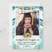 Modern 4 Foto Collage Blue Sonnenblume Abschluss Ankündigung (Rückseite)