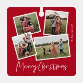 Modern 4 Foto Collage Frohe Weihnachten Ornament Aus Metall (Vorderseite)
