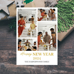 Modern 4 Foto-Collage Frohes Neues Jahr Feiertagskarte