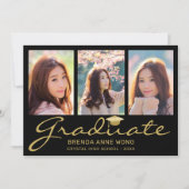 Modern 4 Foto Collage Gold Script Abschluss Ankündigung (Vorderseite)