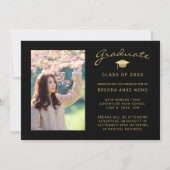 Modern 4 Foto Collage Gold Script Abschluss Ankündigung (Rückseite)