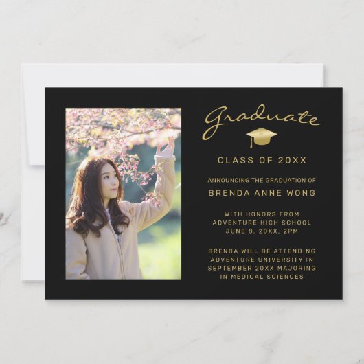 Modern 4 Foto Collage Gold Script Abschluss Ankündigung (Rückseite)