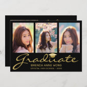 Modern 4 Foto Collage Gold Script Abschluss Ankündigung (Vorne/Hinten)