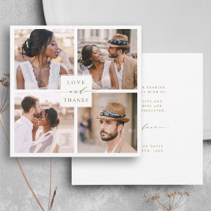 Modern 4 Foto Collage Gold Wedding Square Dankeskarte