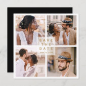 Modern 4 Foto Collage Gold Wedding Square Save The Date (Vorne/Hinten)