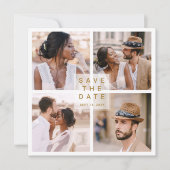 Modern 4 Foto Collage Gold Wedding Square Save The Date (Vorderseite)