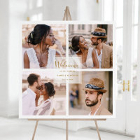 Modern 4 Foto Collage Gold Wedding Welcome Square