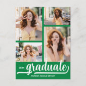 Modern 4 Foto Collage Green Graduate Einladung Postkarte (Vorderseite)