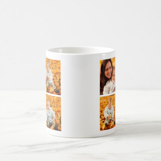 Modern 4 Foto Collage Navy Blue Monogram Kaffeetasse (Mittel)