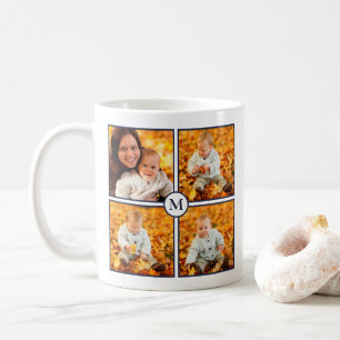 Modern 4 Foto Collage Navy Blue Monogramm auf Wei Kaffeetasse