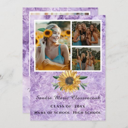 Modern 4 Foto Collage Sonnenblumen Abschluss Ankündigung (Vorne/Hinten)
