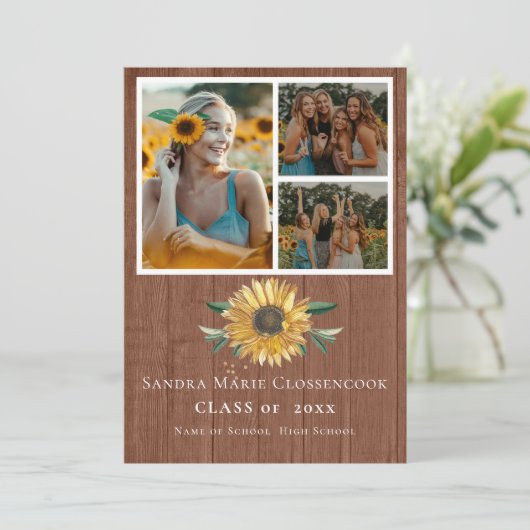 Modern 4 Foto Collage Sonnenblumen Abschluss Annou Ankündigung (Stehend Vorderseite)