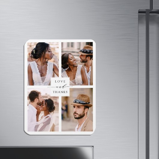 Modern 4 Foto Collage Wedding Vielen Dank Magnet