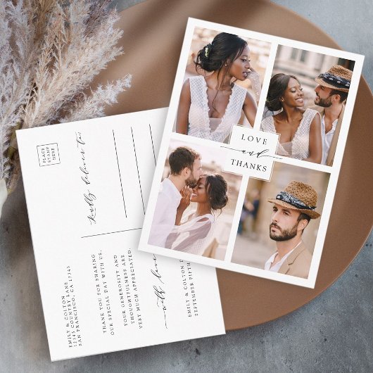 Modern 4 Foto Collage Wedding Vielen Dank Postkarte