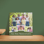 Modern 4 Fotomaterial Olive Green & White Square Künstlicher Leinwanddruck<br><div class="desc">Entwerfen Sie Ihre eigene Foto-Collage für diese trendige quadratische Leinwand. Sie können vier Ihrer Lieblings-Fotos oder Bilder Ihrer Hochzeit, Haustiere etc. hinzufügen. Dieses Multi-Foto-Design wird automatisch erstellt, wenn Sie Ihre Bilder hinzufügen und hat ein Foto, leicht überlagert mit 3 kleineren Fotos. Der Wortlaut lautet "Alles, was Sie brauchen, ist Liebe"...</div>