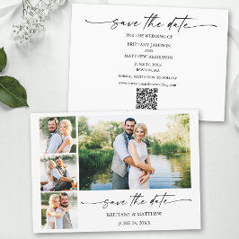 Modern 4 Fotos Minimalistischer Tintenstift mit QR Save The Date