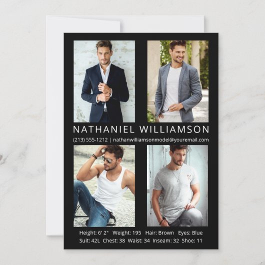 Modern 4 Fotos Pro Modell Actor Comp Card Einladung (Vorderseite)