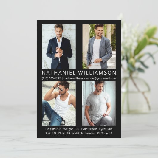 Modern 4 Fotos Pro Modell Actor Comp Card Einladung (Stehend Vorderseite)