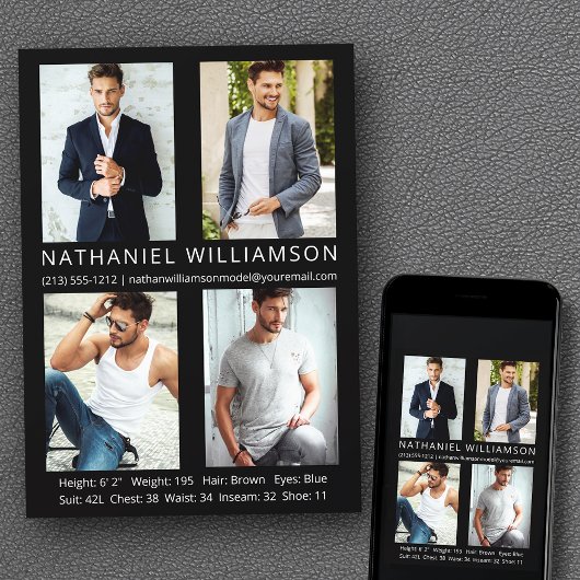 Modern 4 Fotos Pro Modell Actor Comp Card Einladung