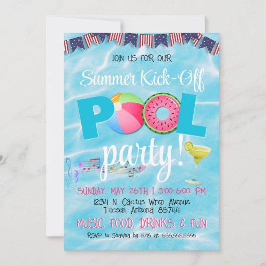 Modern 4. Juli Patriotic Pool Party Einladung (Vorderseite)