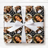 Modern 4 Photo Collage Circle Heart Pattern Black Geschenkpapier