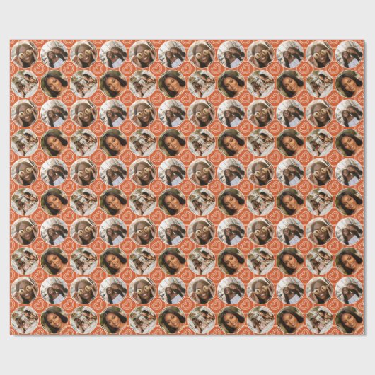Modern 4 Photo Collage Circle Heart Pattern Orange Geschenkpapier (Flach)