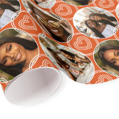 Modern 4 Photo Collage Circle Heart Pattern Orange Geschenkpapier