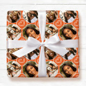 Modern 4 Photo Collage Circle Heart Pattern Orange Geschenkpapier