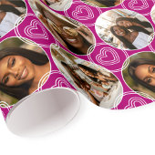 Modern 4 Photo Collage Circle Heart Pattern Pink Geschenkpapier