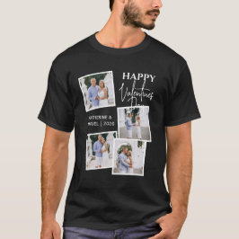 Modern 4 Photo Collage Happy Valentine’s Day Black T-Shirt