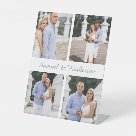 Modern 4 Photo Collage & Script Name Couple Sockelschild (Vorderseite)