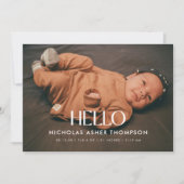 Modern 4-Photo "Hello" New Baby Birth Ankündigung (Vorderseite)