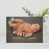 Modern 4-Photo "Hello" New Baby Birth Ankündigung (Stehend Vorderseite)