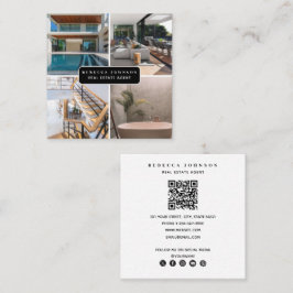 Modern 4 Photo Real Estate Agent QR Code Quadratische Visitenkarte